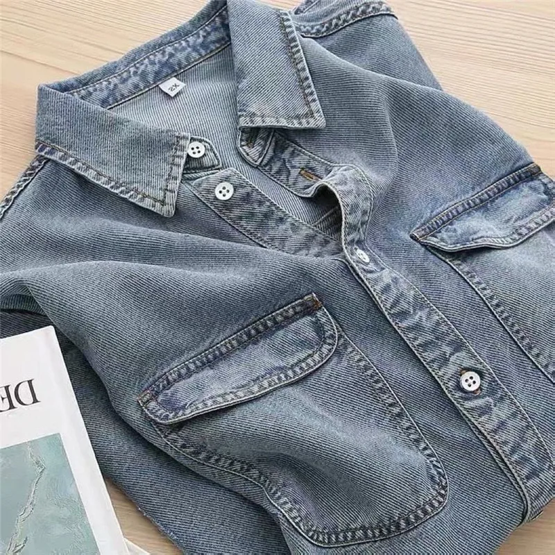 

Limiguyue High Quality Thin Denim Jacket Soft Blue Cropped Coat Women Cowboy Tops Vintage Streetwear Runway Loose Outwear E238