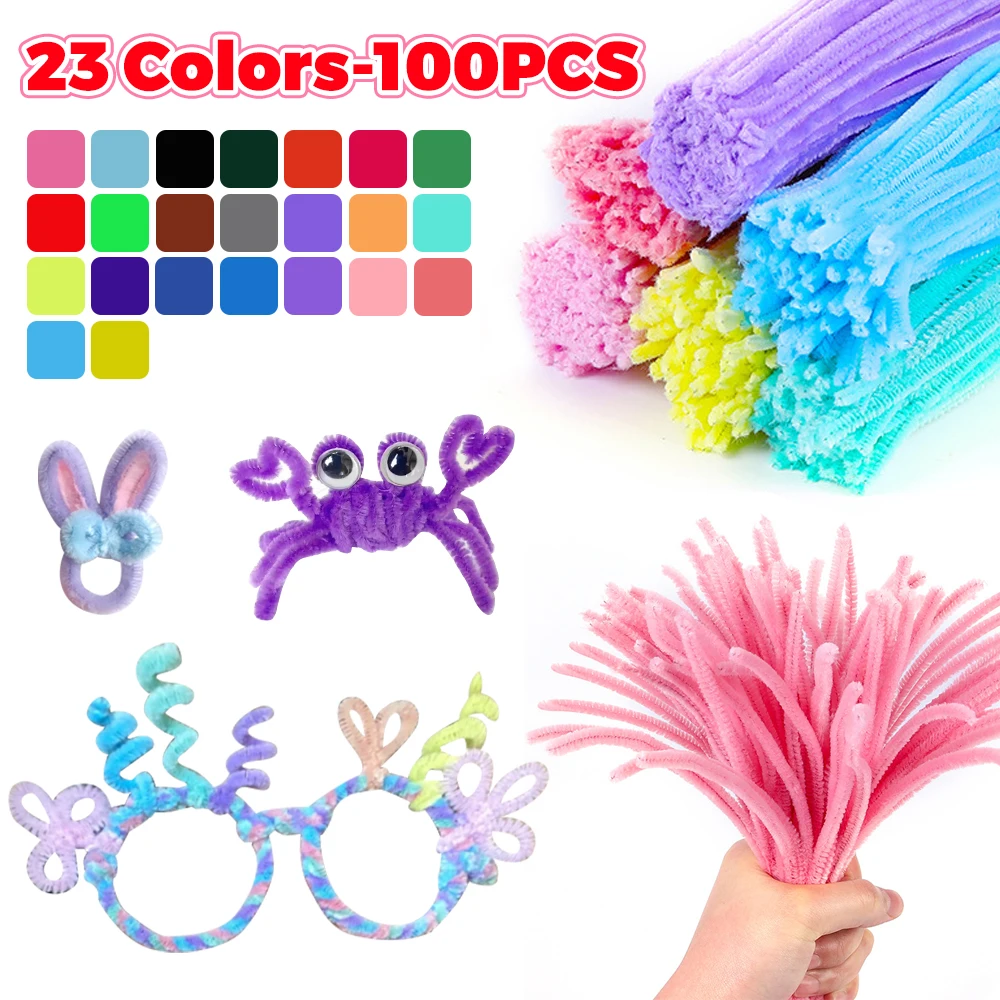 50/100Pcs 30cm Glitter Chenille Stems Pipe Cleaners Plush Tinsel Stems  Wired Sticks Kids Educational Toys Crafting DIY Craft Sup