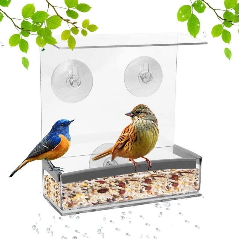 

New-Wild Bird оконная кормушка With Крепкие присоски And Seed Tray с отверстиями для слива, акриловые кормушки для прозрачного просмотра