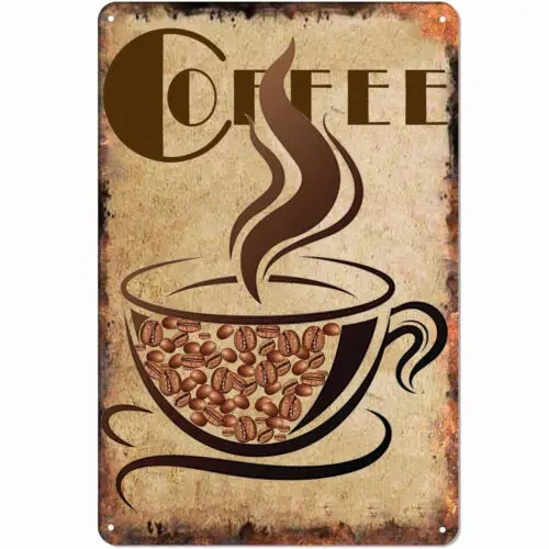 12x8In Coffee Metal Tin Sign Vintage Art Wall Poster for Garage Man Cave
