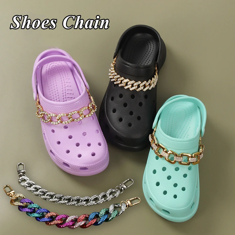 

2022 New Metal Chain Shoes Accessories Bling Gold Silver Chains Croc Charms Rhinestone DIY Shoes Decoration Buckle For Clog Gift
