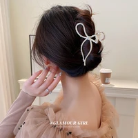 korean i wind diamond pearl bow hairpin ins design sense back head grab clip fashion metal hair accessories headdress