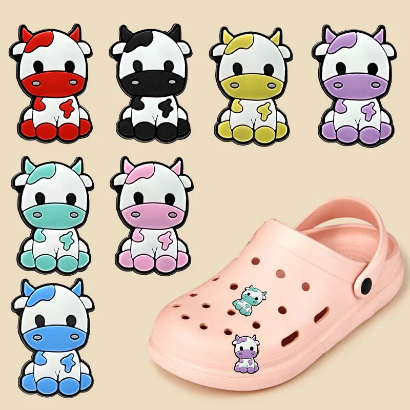 1pcs PVC Croc Charms Cute Colourful Cows Croc Jeans Shoe Ornaments Decorations Slippers Accessories for Women Kids Gift