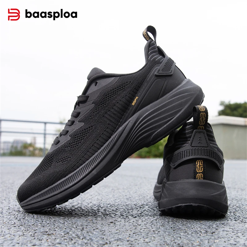 Baasploa Men Running Shoes New Spring Breathable Lightweight Sport for Comfort Solid Casual Sneakers Lace-Up Outdoor