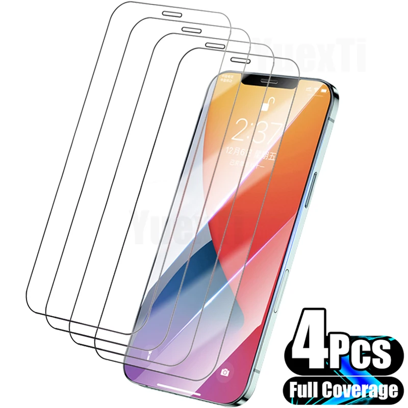 

4PCS Full Cover Tempered Glass On the For iPhone 11 12 13 Pro Max Screen Protector On iPhone X XR Xs Max 6 7 8 Plus Glass Film