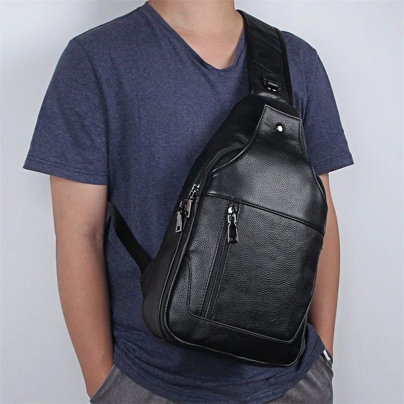 

Single Bag Chest Real Shoulder Packs Sling Men Black Leather Big Sport Male Bags Size Cowskin Crossbody Chest Bag For Man