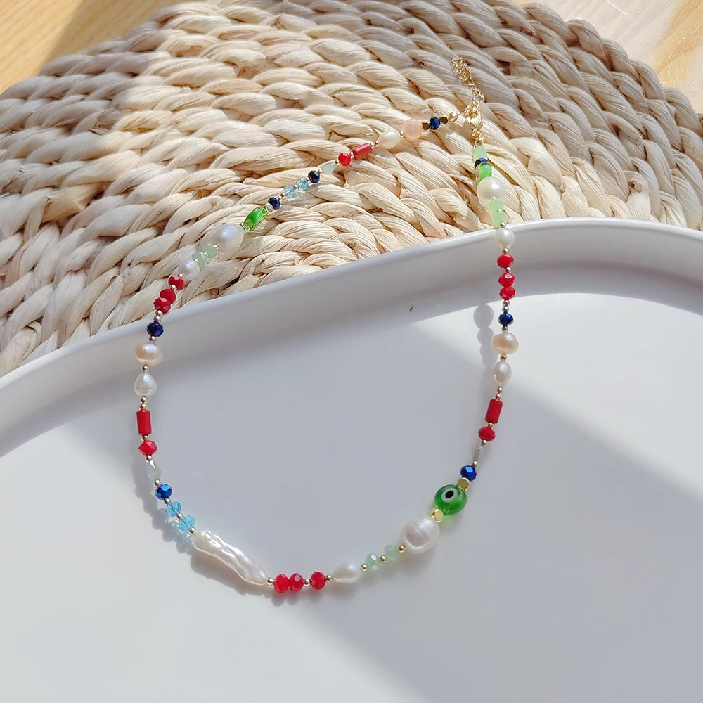 

KKBEAD Boho Style Evil Eye Necklace Choker for Women Gifts Female Accessories Luxury Designer Natural Pearl Necklaces Collar
