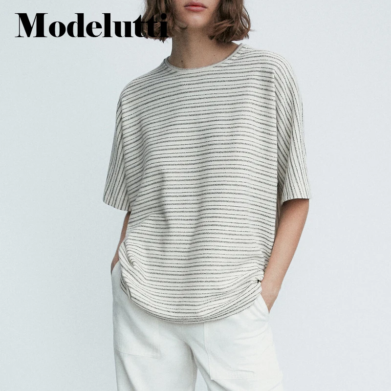 

Женская футболка в полоску, с коротким рукавом и круглым вырезом