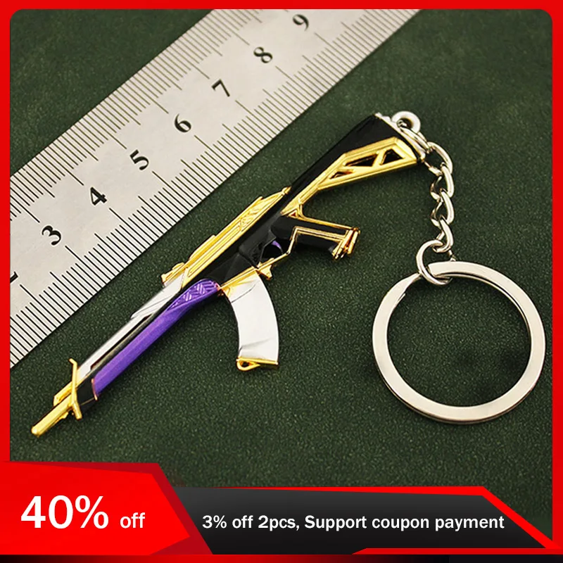 

Valorant Gun Weapon 9cm Keychain Purple Gold AK Rampage Metal Rifle Pendant Model Military Tactical Ornaments Gifts Toys Boys