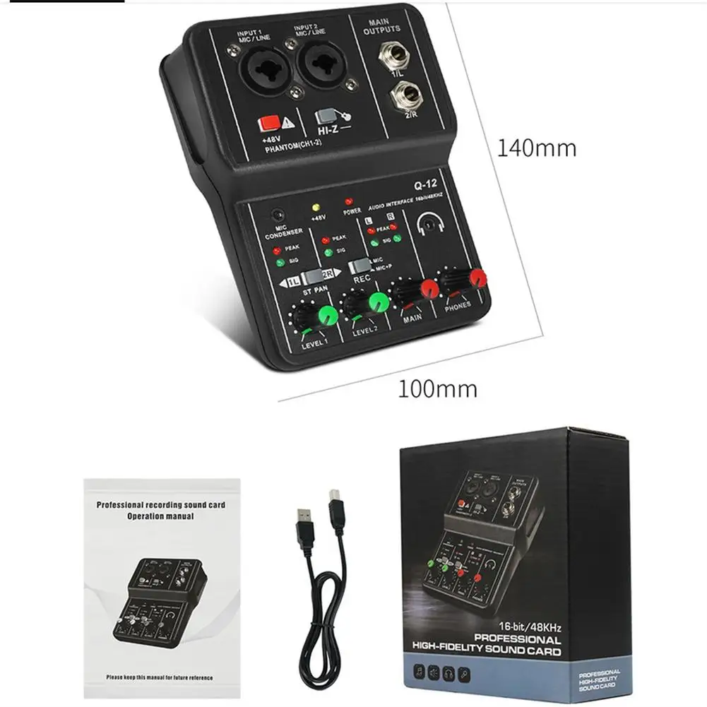 

Q12 Audio Interface Usb Sound Card Drive-free Portable Mini 2-way Mixer For Studio Singing Computer Recording