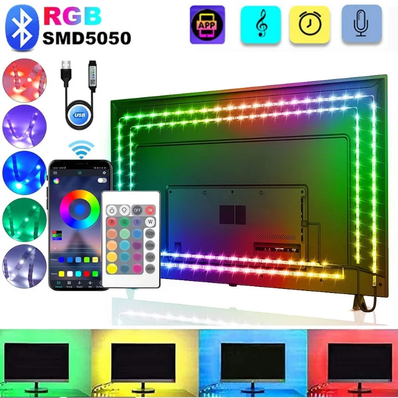 

Светодиодные лампы, Rgb-лента, 5050 ярких светодиодов, декоративная лента для детской комнаты, 5 в постоянного тока, Светодиодная лента Bluetooh, разноцветная подсветка телевизора