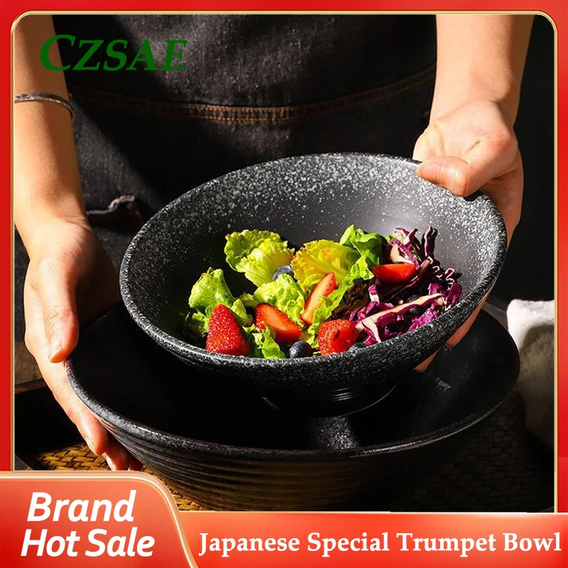 

1pcs Japanese Horn Bowl Household Large Lamian Noodles, Rice, Salad, Ceramic Thickened Soup Bowl Kitchen Creative Tableware