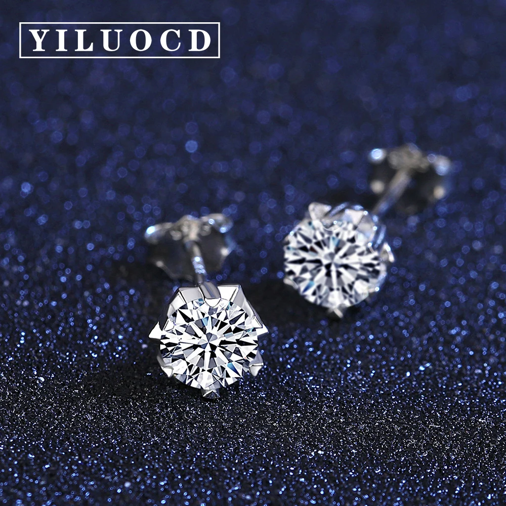 

YILUOCD Real 0.2-1ct Moissanite Stud Earrings For Women High Quality 925 Sterling Silver Diamond Earring Engagement Fine Jewelry