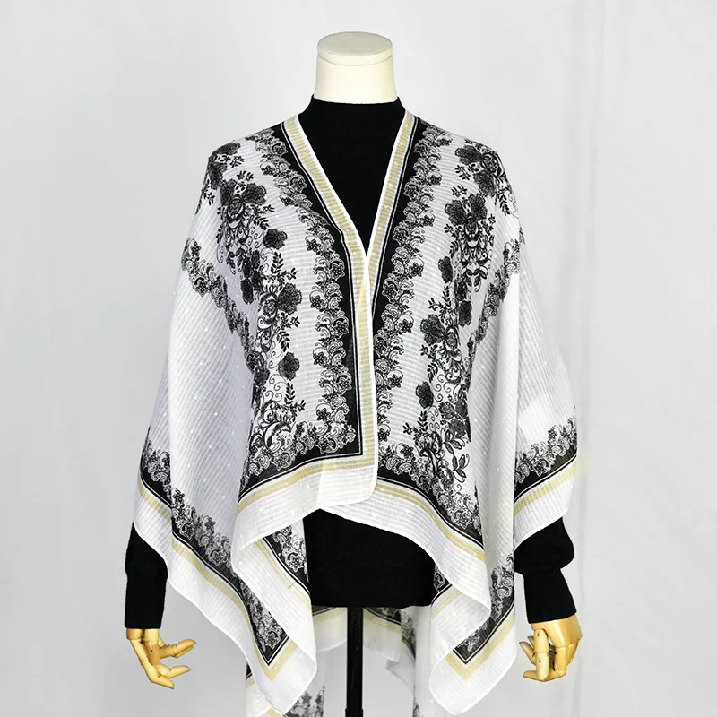 

Women's Shawl Scarf Striped Solid Color Fringe Slit Pullover Sunscreen Shawl Bali Yarn Leopard Print Beach Scarf Autumn New 2022