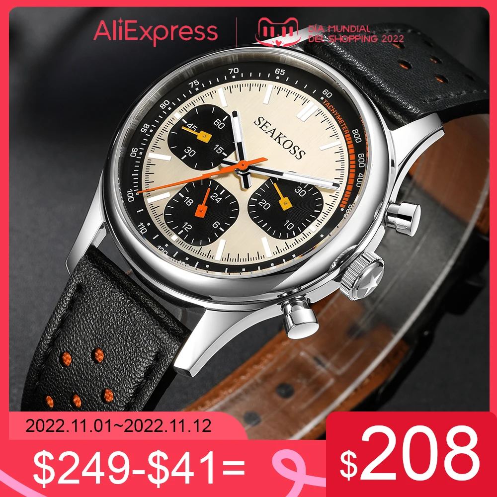 Дешево Мужские механические часы SEAKOSS Seagull Move T 1963 40 мм, хронограф ST1903, светящиеся силиконовые часы с сапфировым стеклом для пилотов, наручные часы