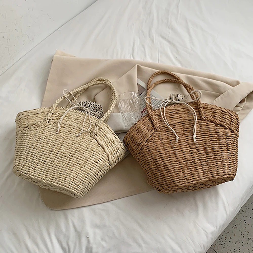 Rattan Basket Bags for Women Summer Bohemian Large Woven Straw Bags Handbags and Purse Big Travel Bali Beach Bag Shoulder Bag