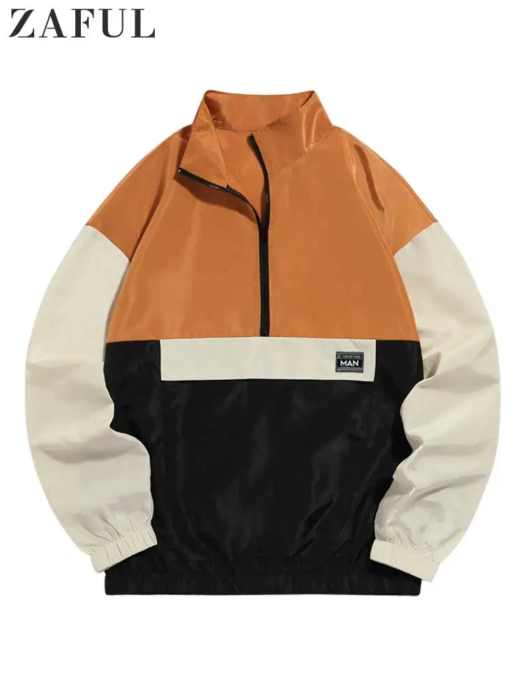 

ZAFUL Windbreaker for Men Turtleneck Drop Shoulder Jacket Colorblock Zipper Streetwear Pullover Casual Outdoor Jumper Outerwear