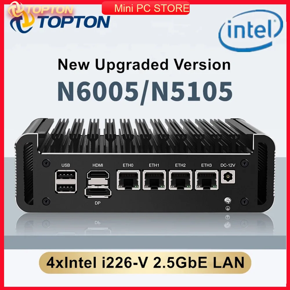 Fanless Mini PC 11th Pentium N6005 N5105 4 Intel i226 Nics 2*NVMe 2*DDR4  Firewall Appliance VPN Server 2.5G Soft Router