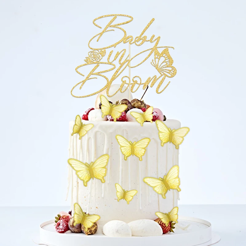 Золотой блестящий топпер для торта с блестками сверкающие бумажные бабочки
