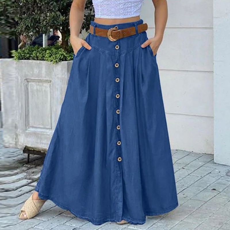 

Women Casual Skirts with Pocket Solid High Waist Korean Skirt Fashion Simple Elegant Girl Summer Button Skirt without Waistband