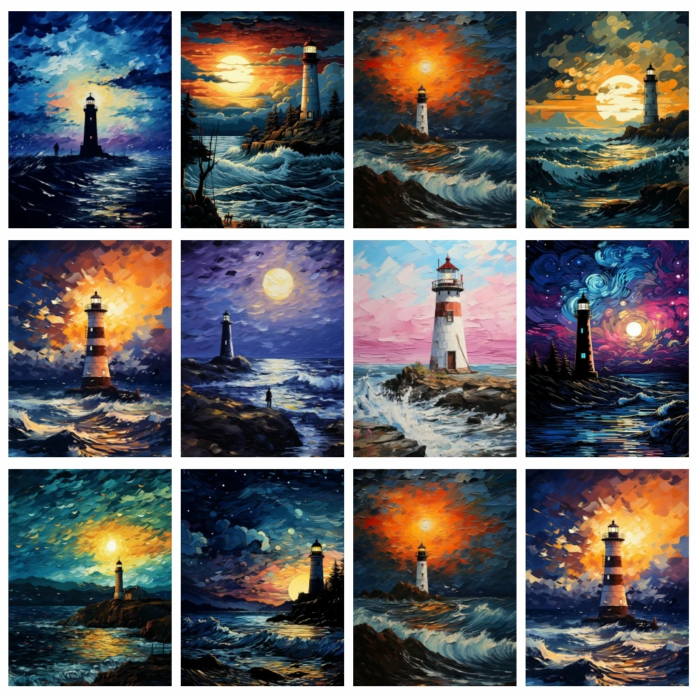 PYABPD 5D DIY абстрактная волна маяк комплект алмазной живописи американский стиль