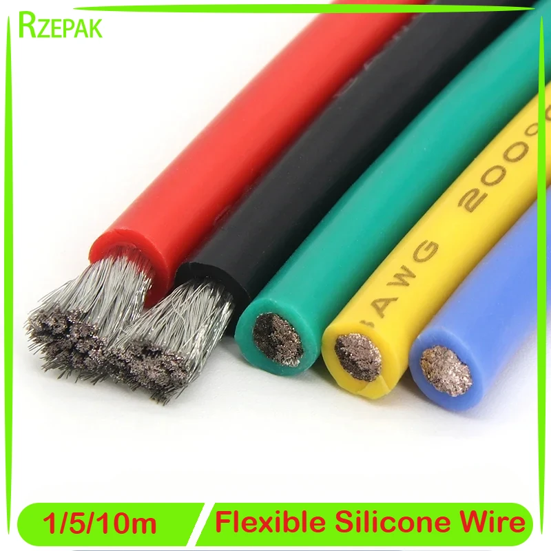 Мягкий силиконовый кабель 1/5/10 м автомобильная аккумуляторная проводка 30 28 26 24 22 20