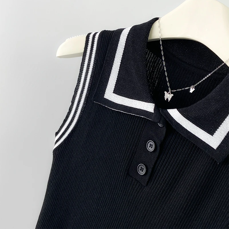 Корейский Стильный элегантный черный топ-поло Sle с воротником Женская летняя