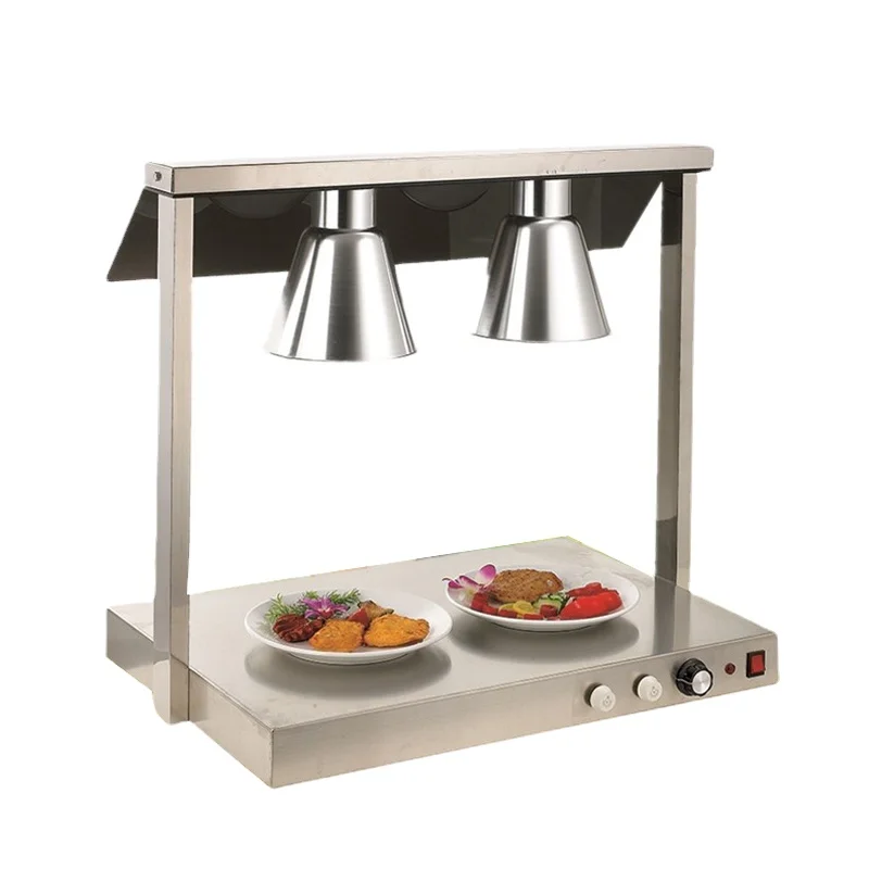

restaurant supplies stainless steel carving station with 2 lamp buffet station 500W infrared heat lamp food warmer
