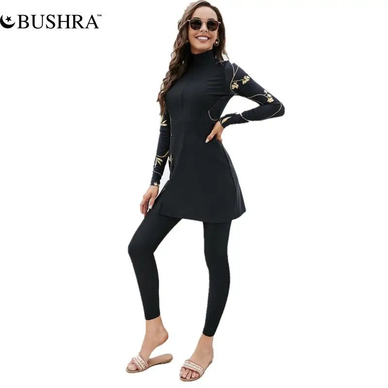 

BUSHRA New Black Swimming Suit For Burkini Muslim Fashion Women Swimsuit Long Sleeve Arabic Turkey Pakistani Islamic Swim Wear