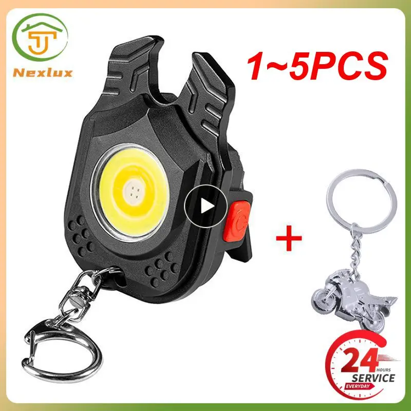 

1~5PCS Multifunction COB LED Flashlight Window Breaking Hammer Wrench Small Bottle Opener Keychain Work Light Outdoor Emergency