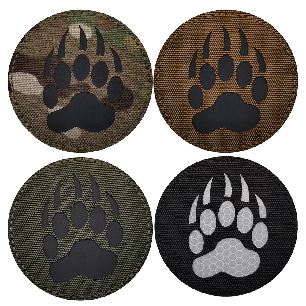 

IR Round Tactical Patches Luminous Reflective Bear Claw Morale Badge Military Outdoor Backpack Helmet Camo Hook & Loop Armband