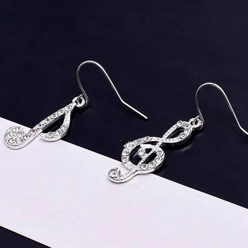 

Silver Color Music Notes Drop Earrings Clear Crystal Earring Musical Fans Big Earrings For Women Fashion Jewelry 2023