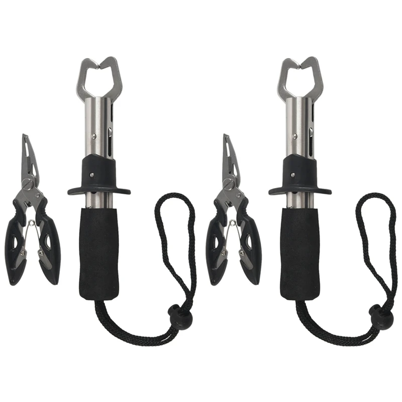 

2X Stainless Steel Fish Grips Control Fish Clip Multi-Function Fishing Pliers Fishing Tools Set