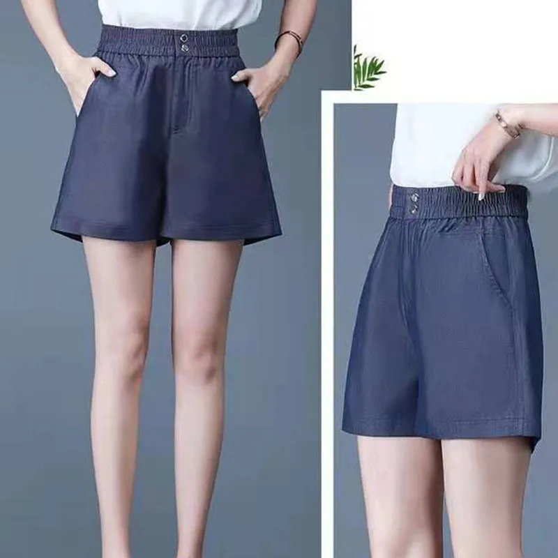 Женские свободные короткие джинсовые шорты из ледяного шелка с высокой талией