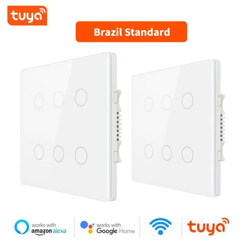 

Tuya Smart Light Switch 4/6 Gang WiFi Brazil Screen Touch Panel Switches Smart Life APP Control Works With Alexa Google Home