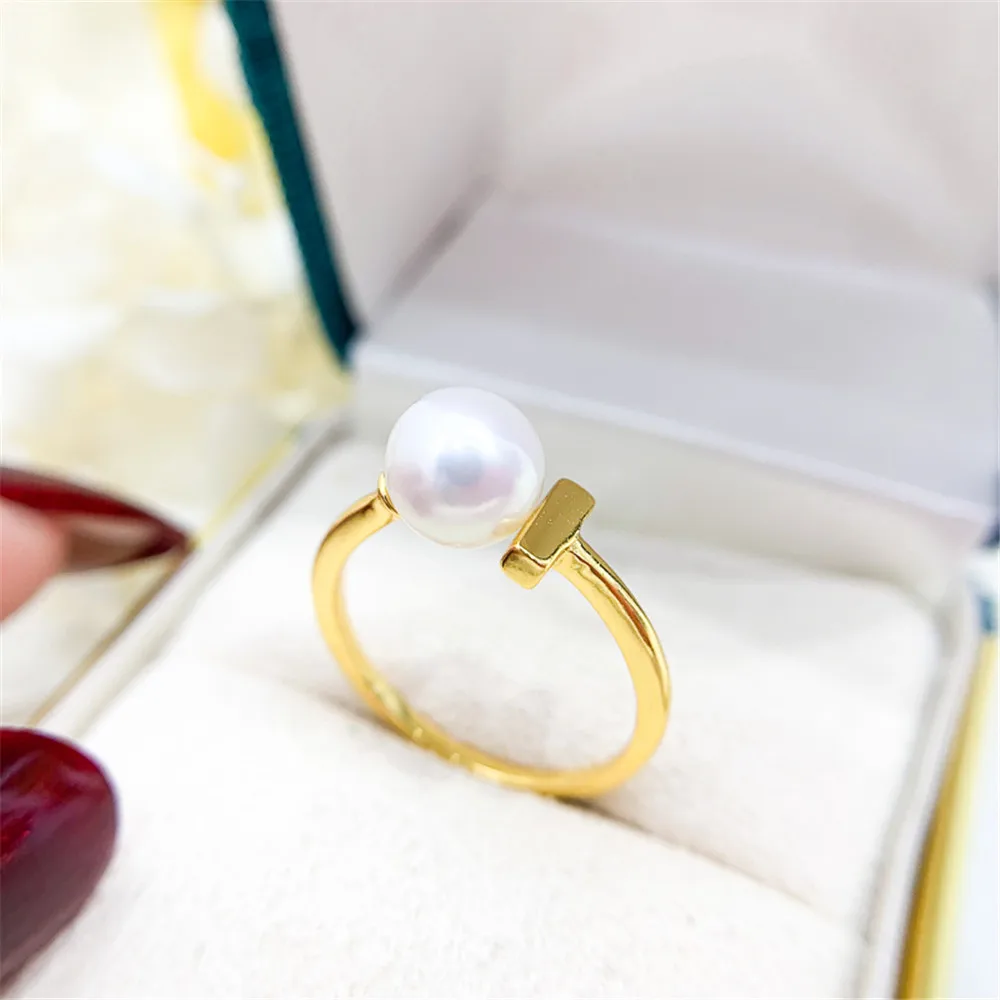 

Fashion light version T-shaped ring with empty DIY pearl accessories S925 sterling silver jewelry suitable for 6-8mm beads