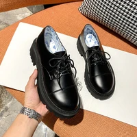 creepers print small leather shoes for women plush flats chunky heels derbies platform shoes woman college lace up loafers 34 43