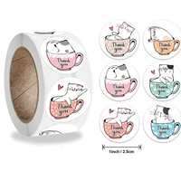thank you stickers cute cat coffee cup pattern party wedding decoration sticker festival gift seal shop kids stationery sticker