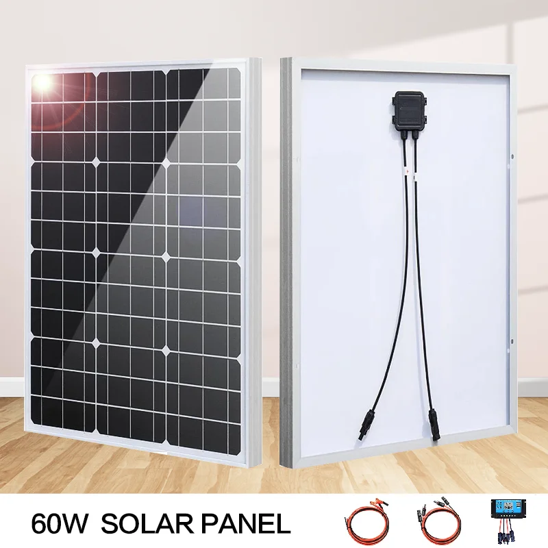 

60W Rigid Glass Solar Panel Monocrystalline Cells High-efficiency Power Generation PV System For Home RVs Car Roof Street Lamp