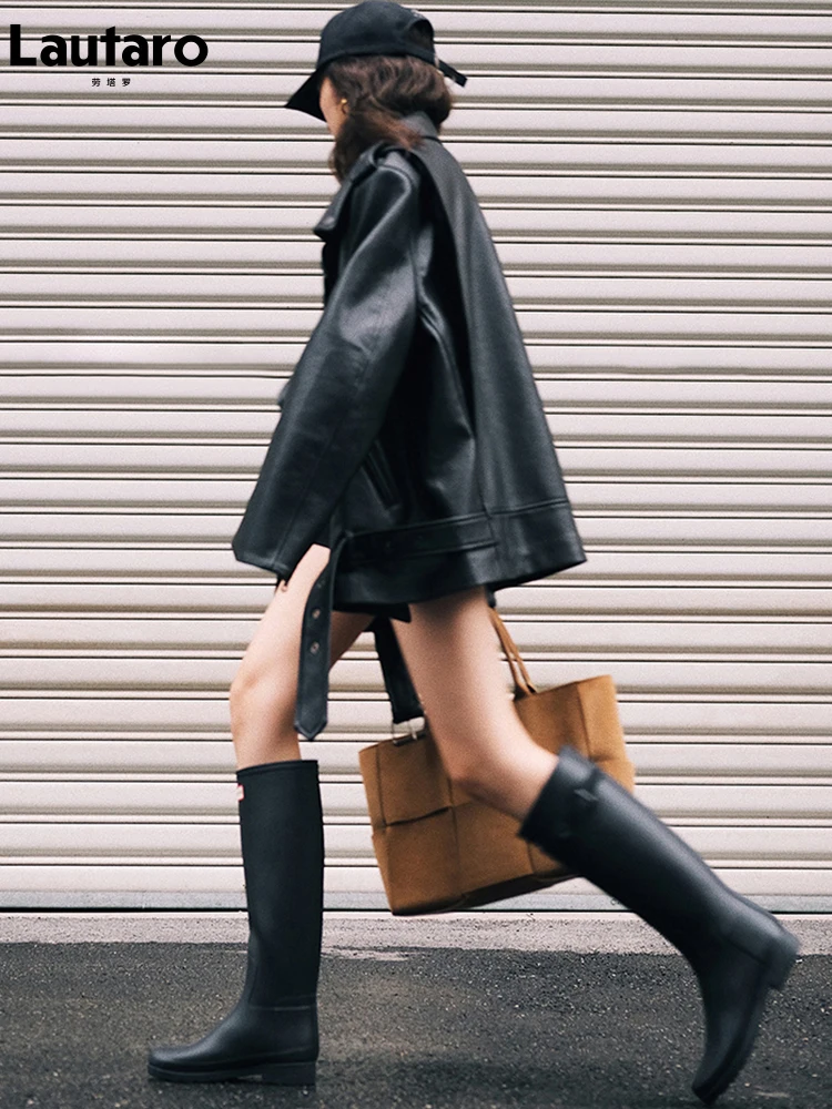 Lautaro весна осень черная негабаритная мягкая искусственная кожа байкерская