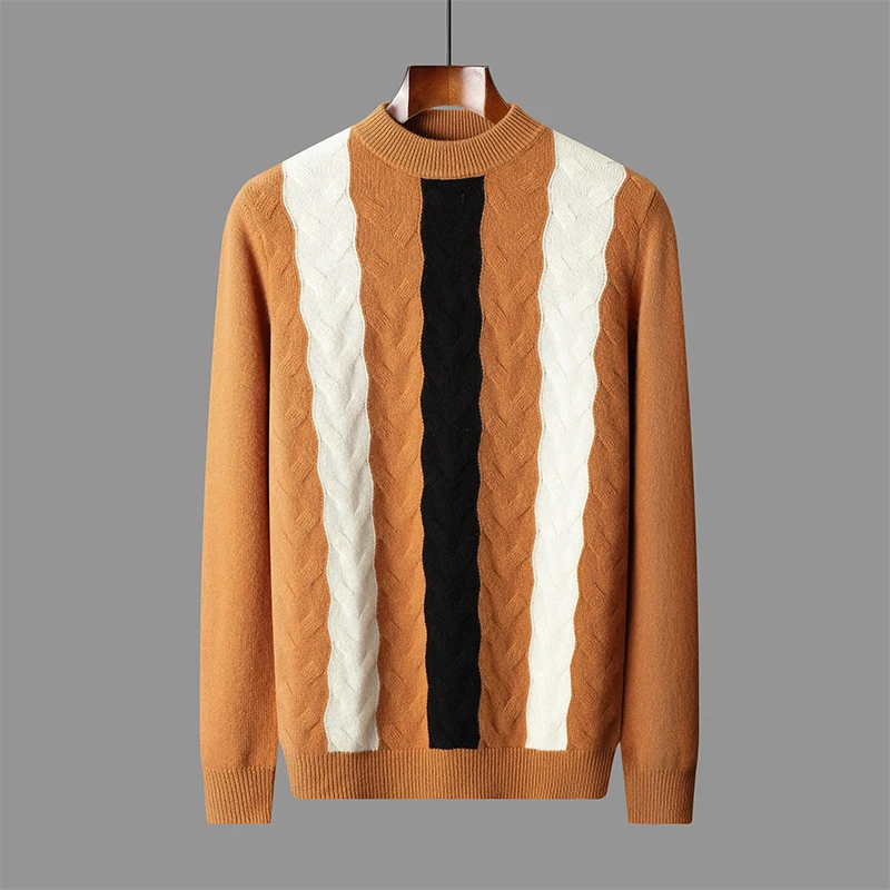 Трехцветный вертикальный принт осенне-зимний новый кашемировый свитер из 100%