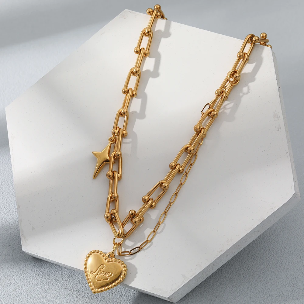 

Punk Geometric Love Heart Pendant Necklace Stainless Steel Chain 18K Gold Party Gift High Quality Jewelry
