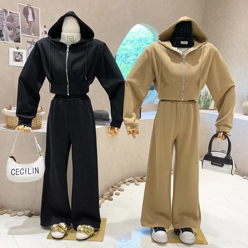 

Новая женская одежда 2022, зимняя дизайнерская толстовка на молнии, топ с высокой талией и широкими штанинами, спортивные брюки, повседневный ...