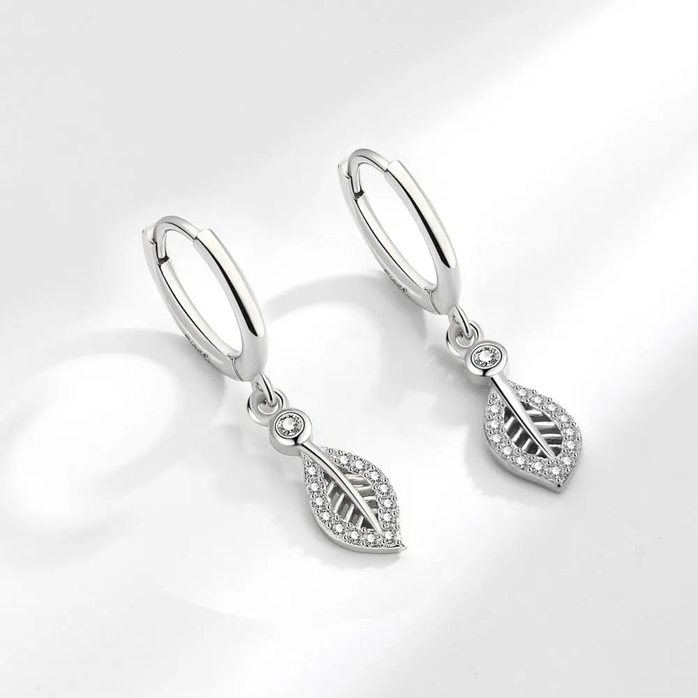 

Classic Delicate Inlaid Shiny Zircon Small Leaf Dangle Earrings Elegant Romantic Anniversary Valentine's Day Gifts for Women