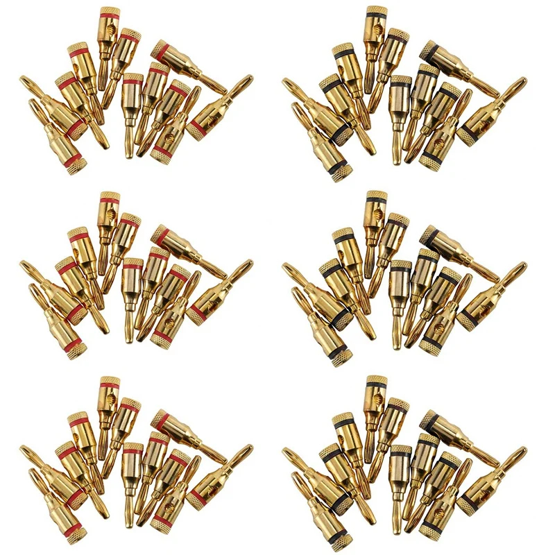 

Вилки типа «банан» с открытым винтом, 24K позолоченные вилки, аудиоразъем для стереокабеля динамика, 72 шт. в упаковке (36 красных, 36 черных)