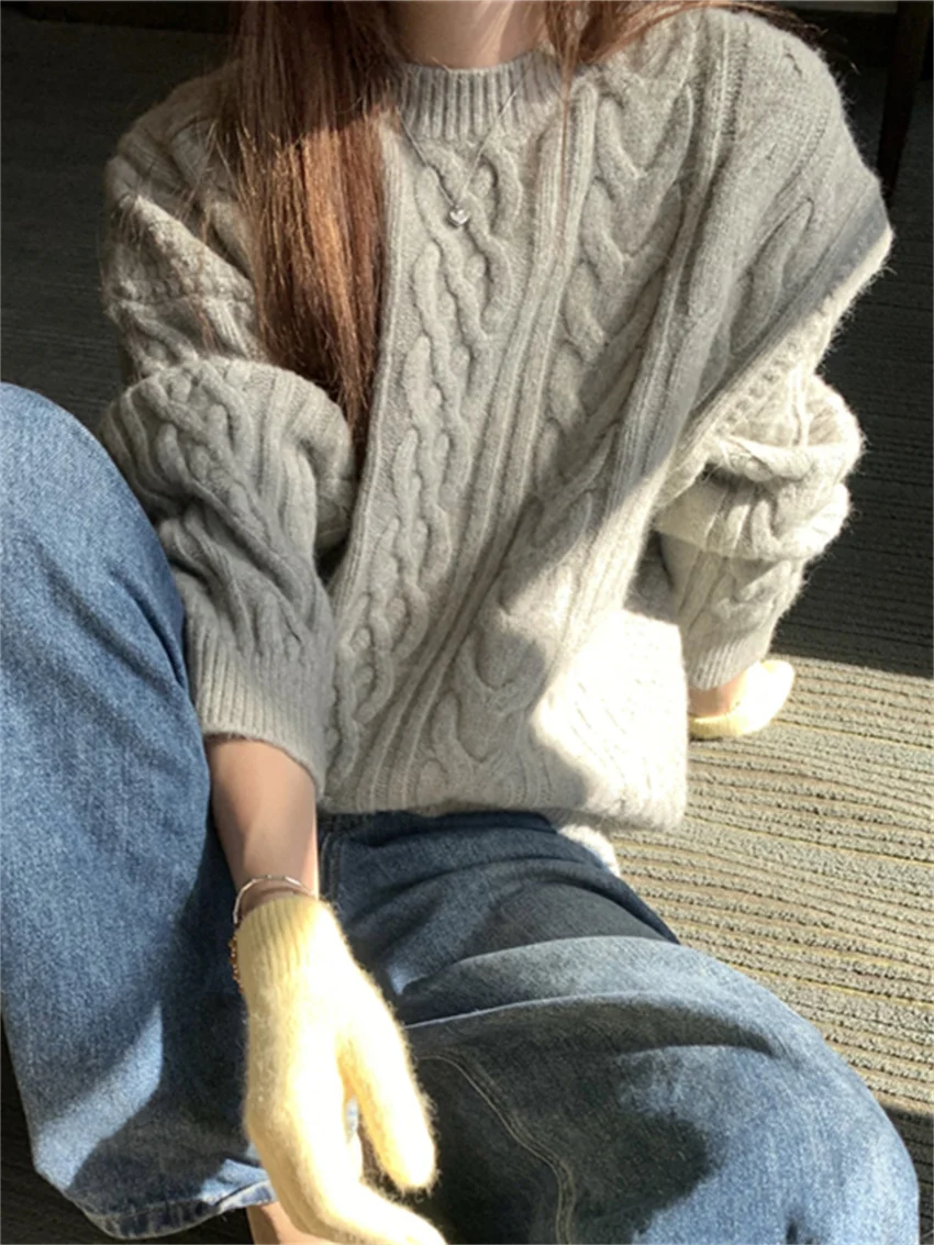 

New Retro Jumpers Women New Fashion Knitwear Oversize High Street Warm Office Lady Winter Chic All Match Loose Sweaters