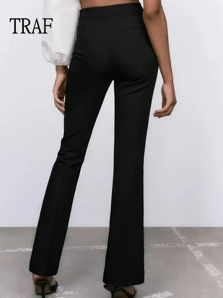 

TRAF Black Pants Women Trouser 2022 Autumn Fashion High Waist Flare Pants Woman Clothing Elegant Office Lady Pant Slit Trousers