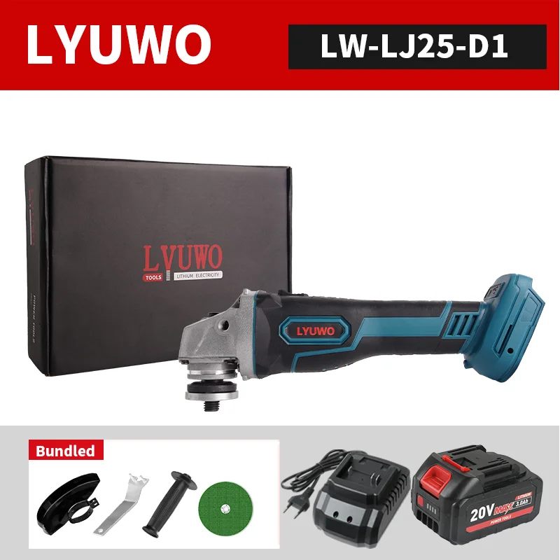 

Беспроводная Бесщеточная Угловая Шлифмашина LYUWO 20В, Литий-ионная, Для Полировки И Резки, Электроинструмент, Диск 125 Мм