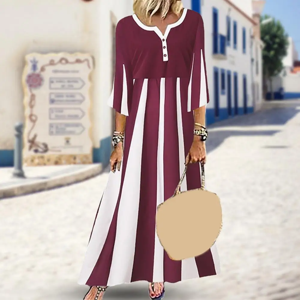 

Casual Maxi Dress O-Neck Ladies Women Dress Half Sleeve Ankle Length Dress