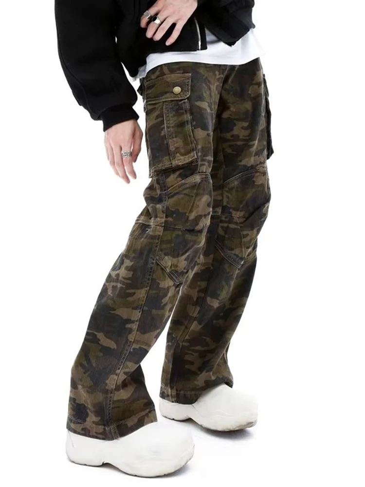 Hip -hop Heavy Camouflage Work Clothes Men and Women's Retro Side Pocket Loose Casual Tactical Camouflage Cargo Trousers Jeans